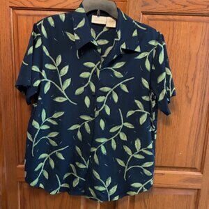 Christie & Jill Womens Short sleeved button down botanical print top size PM